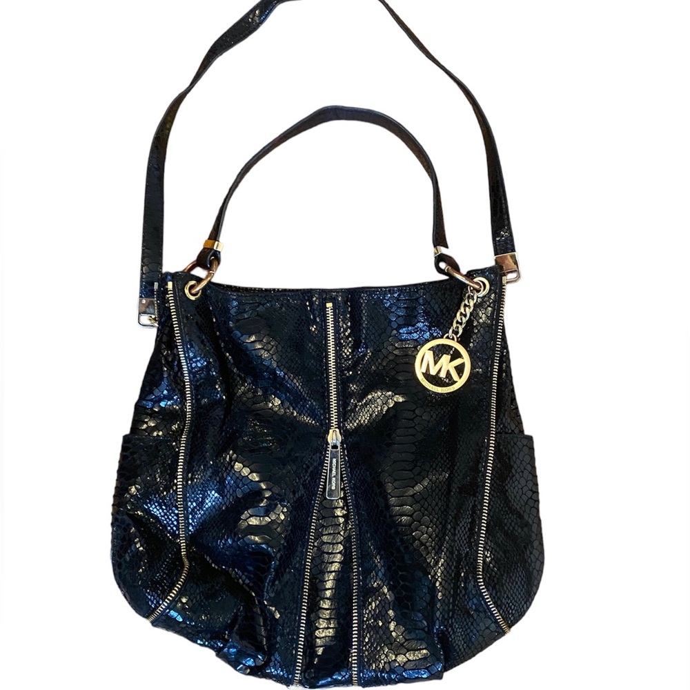 MICHAEL KORS Newman Python Style Crossbody Hobo in Black - Picture 1 of 9